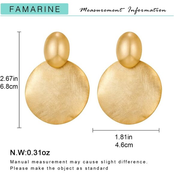 🆕Women Gold Big Disc Drop Earrings Gold Dangle Earrings Round Hammered Earrings - Picture 6 of 6